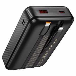 Portatīvais lādētājs Hoco 20000 mAh QC PD 22,5W ar iebūvētiem kabeļiem USB C + Lightning Q37A melns