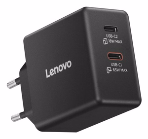 Lenovo Dual USB-C 65W GaN G0A6065BEU – GaN lādētājs ar divām USB-C pieslēgvietām, 65 W
