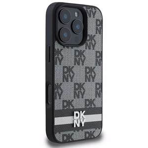 DKNY Viedtālruņa apvalks iPhone 16 Pro ar patikrētu rakstu un drukātām svītrām - melns