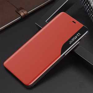 Eco Leather View Case elegants grāmatas tipa apvalks ar statīvu iPhone 13 mini sarkans