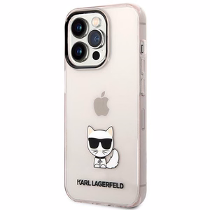 Karl Lagerfeld KLHCP14LCTTRI iPhone 14 Pro 6.1 cietais viedtālruņa apvalks rozā caurspīdīgs Choupette Body