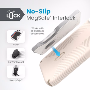 Speck Presidio2 Grip MagSafe vāciņš ar ClickLock ierīcei iPhone 15 Plus / 14 Plus, “Bleached Bone / Heirloom Gold” krāsā