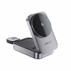 Acefast E22 3-in-1 Bezvadu Induktīvā Uzlādes Stacija, saderīga ar MagSafe - pelēka