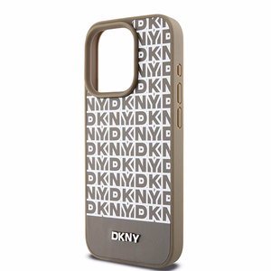 DKNY Ādas drukāts raksta metāla logotips Magnētiskais viedtālruņa apvalks iPhone 15 Pro Max - brūns