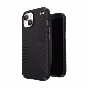 Speck Presidio2 Grip MagSafe vāciņš ierīcei iPhone 17e / 16e / 15 / 14 / 13, melns ar slānekļpelēkām detaļām
