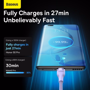Кабель Baseus Flash Series II 3 в 1 - USB на Type C, Lightning, Micro USB - 100W 6A 1,2 метра (CASS030005) фиолетовый