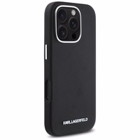 Karl Lagerfeld Saffiano pilnībā pārklāts iegarena metāla logotipa magnētiskais viedtālruņa apvalks iPhone 16 Pro - melns