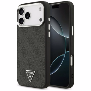 Guess 4G Triangle Logo MagSafe maciņš modelim iPhone 17 Pro Max / 18 Pro Max – melns un sudraba krāsā