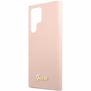 Guess GUHCS23LLSLMGPP S23 Ultra S918 rozā/rozā cietais apvalks Silikona Script Metal Logo