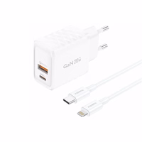 FONENG tīkla lādētājs EU56 GaN PD 20W 1xUSB-C + 1xUSB QC3.0 + kabelis USB-C - Lightning balts