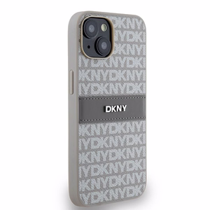DKNY ādas mono svītra un metāla logotips viedtālruņa apvalks iPhone 15/14/13 - bēšs