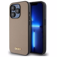 DKNY Grained Metal Logo MagSafe viedtālruņa apvalks iPhone 15 Pro Max - bēšs