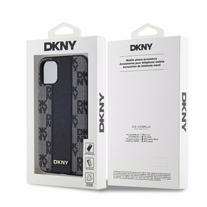 DKNY Ādas rūtainais magnētiskais apvalks iPhone 11 / Xr - melns