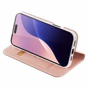 Dux Ducis Skin Pro viedtālruņa apvalks iPhone 16 Pro Max ar atveramu vāciņu un karšu nodalījumu - rozā