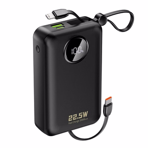 Dudao K14+ portatīvais lādētājs 20000mAh 22.5W USB-C / USB-A / iebūvēti Lightning un USB-C kabeļi - melns