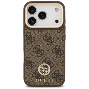 Guess 4G Strass Logo & Big Strap Metal Buttons Magnētiskais viedtālruņa apvalks iPhone 17 Pro - brūns