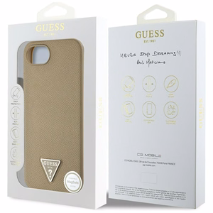 Guess Grained Triangle MagSafe viedtālruņa apvalks iPhone 16e - brūna