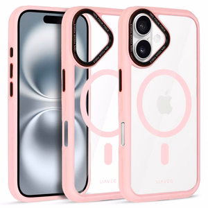 Liavec Hybrid Magsaks Skaidrs viedtālruņa apvalks Iphone 16 gaiši rozā