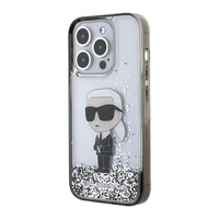 Karl Lagerfeld Liquid Glitter Ikonik viedtālruņa apvalks iPhone 15 Pro - caurspīdīgs
