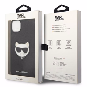 Karl Lagerfeld Saffiano Choupette Head Patch viedtālruņa apvalks iPhone 14 Plus - melns