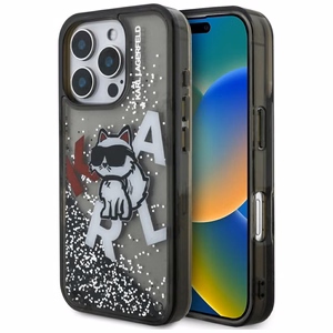 Karl Lagerfeld Liquid Glitter Choupette Logo macins iPhone 16 Pro Max - melns