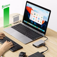 Tech-Protect HB05 HUB 9in1 USB-C + USB2.0 + USB3.0 + HDMI 4K 60Hz + SD / TF + PD100W + RJ45 adapteris - pelēks
