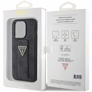 Guess Grip Stand 4G Triangle Strass viedtālruņa apvalks iPhone 15 Pro - melns