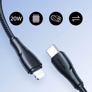 USB kabelis Joyroom „A11“ melns „Type-C / Lightning“ 25cm (līdz 20W)