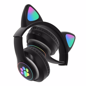 Bērnu Bluetooth LED austiņas / kaķa ausis, melnas