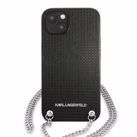 Karl Lagerfeld KLHCP13SPMK iPhone 13 mini 5,4 "melns cietais apvalks Ādas tekstūra un ķēde