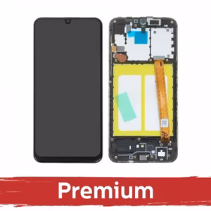 LCD displejs saderīgs ar Samsung A202 A20e melns ar rāmi OEM