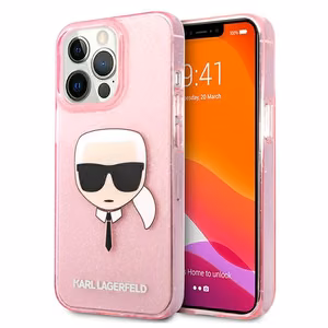 Karl Lagerfeld spīdīgs Karl's galvas viedtālruņa apvalks iPhone 13 Pro Max – rozā
