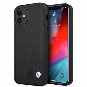 BMW Ādas iespiests viedtālruņa apvalks iPhone 12 mini - melns
