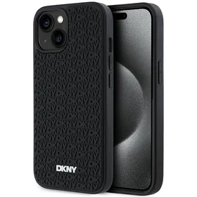 DKNY 3D Gumijas apvalks ar atkārtotu rakstu iPhone 15 Plus - melns