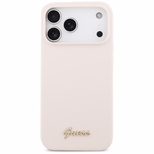 rozā Guess Silicone Script Metal Logo MagSafe vāciņš modeļiem Iphone 18 Pro Max / iPhone 17 Pro Max