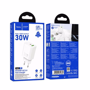 Lādētājs Hoco N63 30W GaN USB-C/USB-A, balts