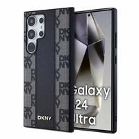 DKNY Ādas rūtainais magnētiskais apvalks Samsung Galaxy S24 Ultra - melns