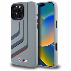 BMW Silikona Pagriežamās Līnijas Magnētiskais viedtālruņa apvalks iPhone 16 Pro Max - pelēks