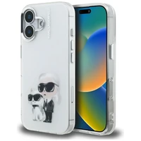 Karl Lagerfeld IML Aquarelle Karl & Choupette & Logo iPhone 16 macins - balts