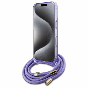 Guess soma pāri plecam viedtālruņa apvalks Cord Script MagSafe iPhone 16 – violets