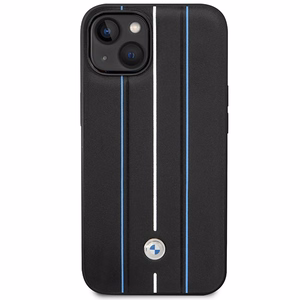 Viedtālruņa apvalks BMW BMHCP14S22RVSK iPhone 14 6.1" melna/melna cietais apvalks Ādas Zīmogs Zilas Līnijas
