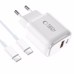 Tech-Protect NCA45W-GAN 2 portu 45 W sienas lādētājs ar USB-C kabeli - balts