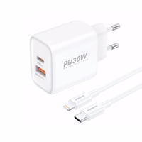 FONENG tīkla lādētājs EU52 PD 30W 1xUSB-C + 1xUSB QC3.0 + kabelis USB-C - Lightning balts