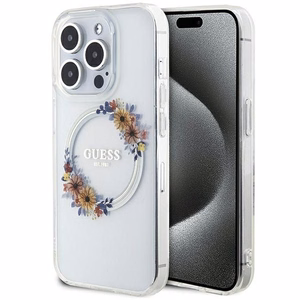 Guess IML Ziedu vainags Magnētiskais apvalks iPhone 15 Pro - caurspīdīgs
