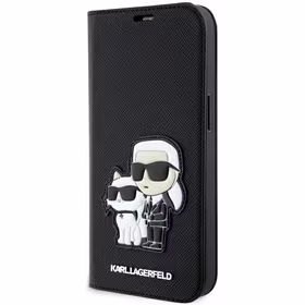 Karl Lagerfeld KLBKP14LSANKCPK iPhone 14 Pro 6.1" grāmatas tipa apvalks melns Saffiano Karl & Choupette