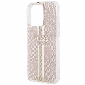 Guess IML 4G Gold Stripe viedtālruņa apvalks iPhone 15 Pro - rozā