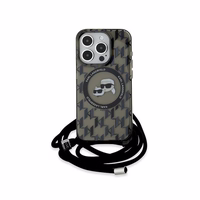 Karl Lagerfeld IML Crossbody Monogram Karl & Choupette Head Magnētiskais viedtālruņa apvalks iPhone 15 Pro - melns