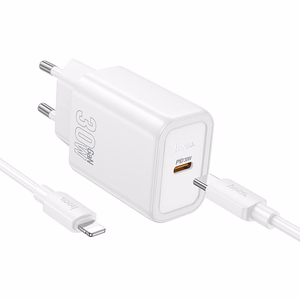 Lādētājs Hoco N62 30W GaN USB-C + USB-C uz Lightning kabelis 1.0m, balts