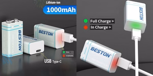 Rechargeable 9V batterry with USB C, 1000mAh, Li-Ion
