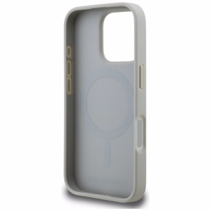 Karl Lagerfeld Grained Pattern & Logo MagSafe Case for iPhone 16 Pro - Gray